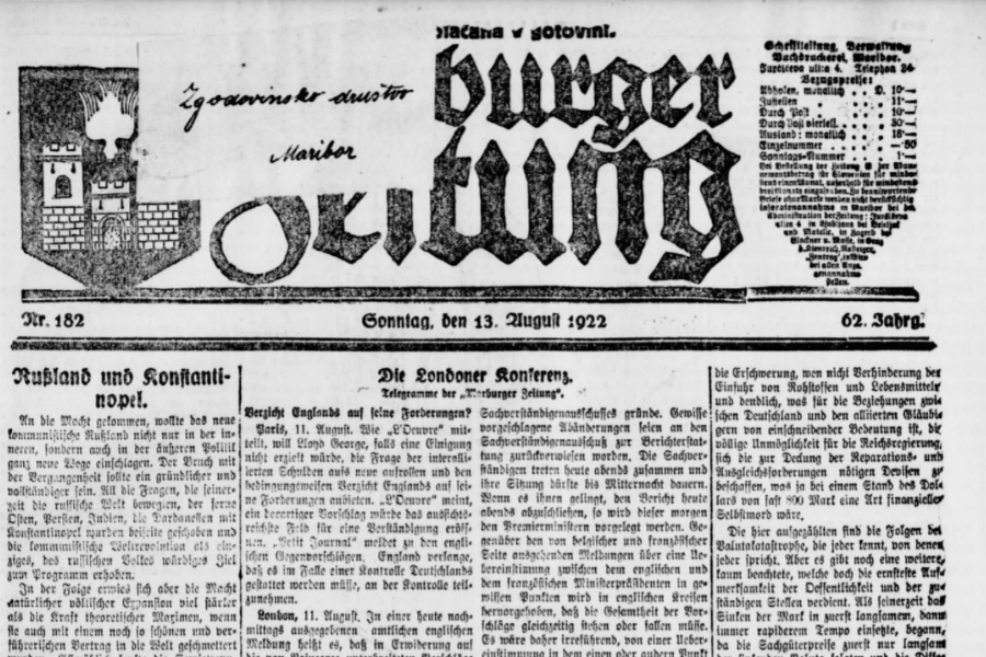 Mariborski časopis Marburger Zeitung. Vir: DLIB.