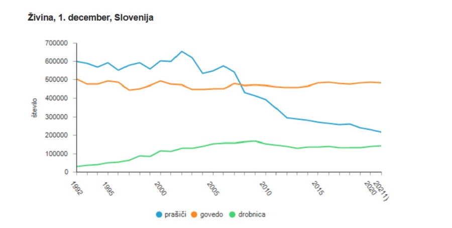 Živina na dan 1. december 2021. Vir slike: posnetek zaslona SURS.