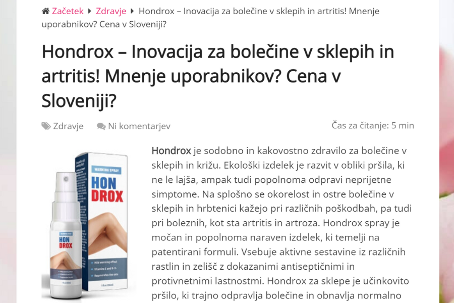 Zdravila: Prikaz blog zapisa o enem izmed takšnih izdelkov, ki služi kot oglas s povezavo do spletne strani. Vir slike: Posnetek zaslona.