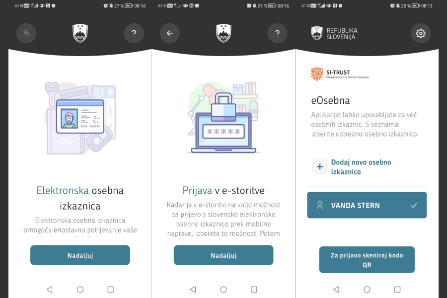 Elektronska osebna izkaznica: Vpogled v aplikacijo eOsebna. Vir slike: Ministrstvo za javno upravo, Trgovina Play.