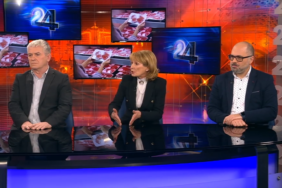 Roman Žveglič, Mariča Lah in Aleš Kuhar med oddajo 24ur Zvečer: Vir slike: posnetek zaslona, POP TV.