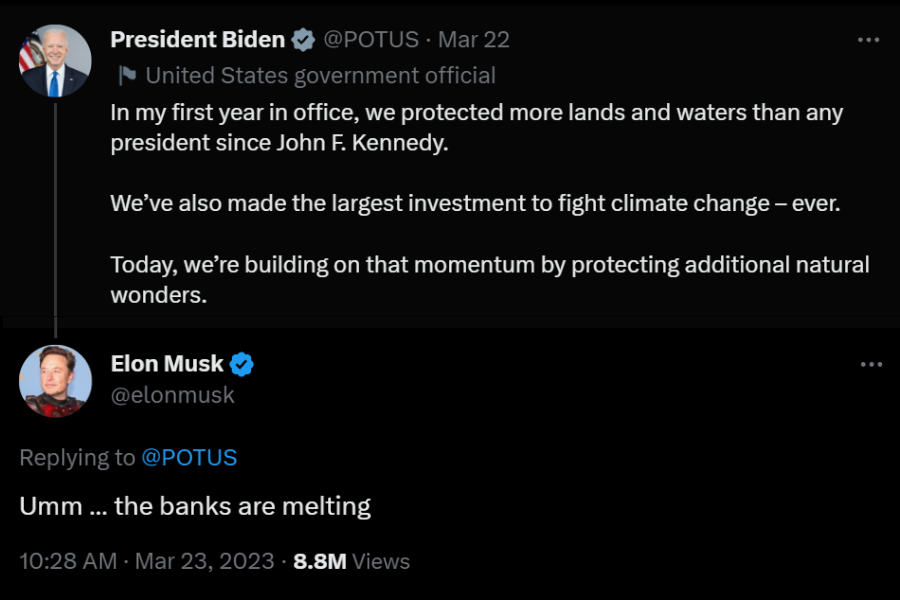 Muskov komentar na tvit predsednika ZDA. Vir slike: Twitter.