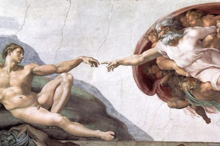 Kdo sem jaz, da bi se šel boga? Stvarjenje Adama. Kolumna. Naslovna slika.